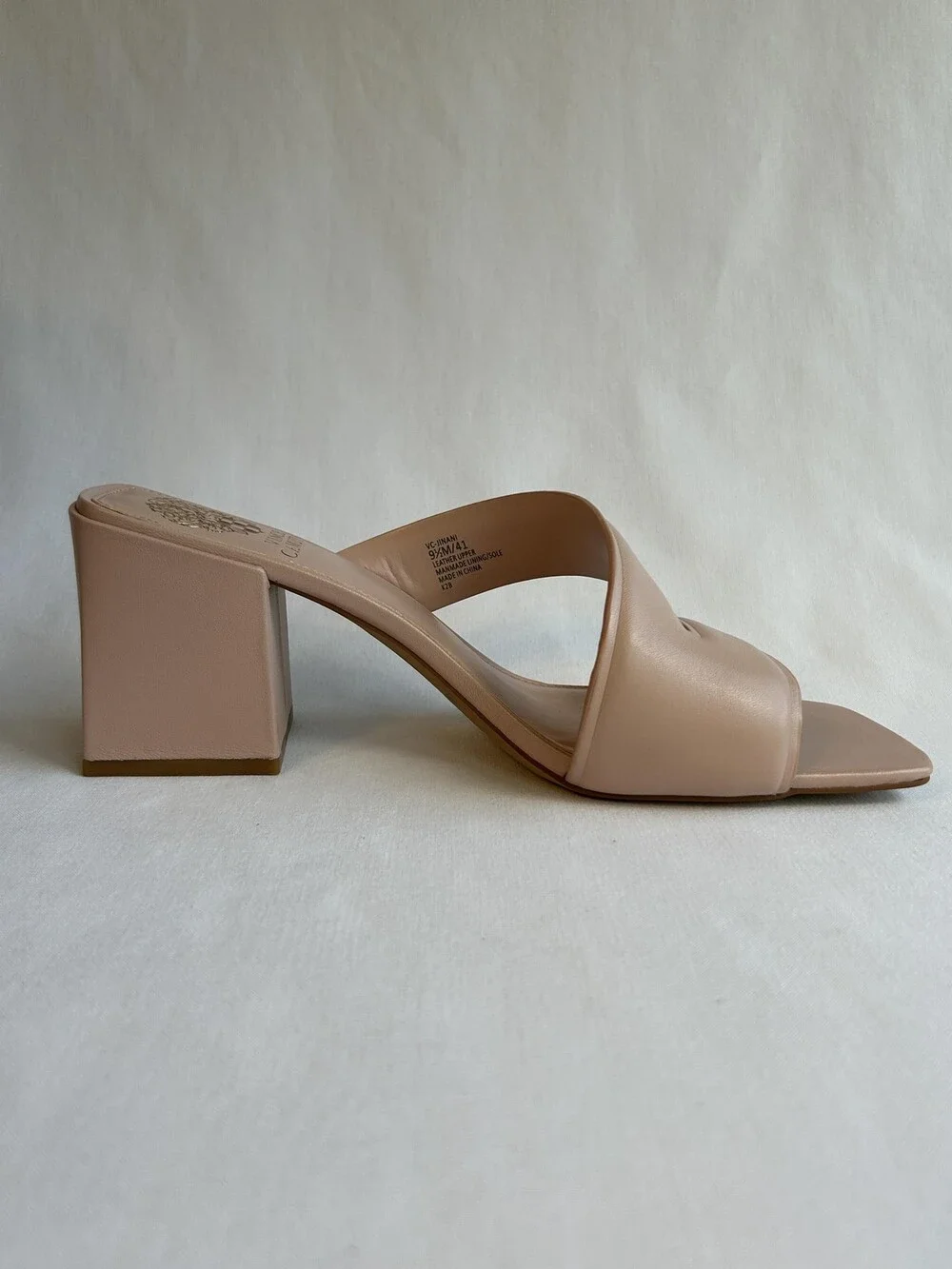 Vince Camuto Womens Shoes Size 9.5 Beige Mule Block Heel Square Toe Pale Peony